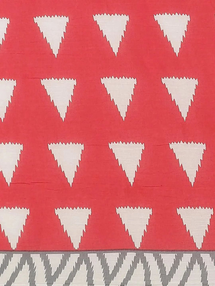 Pink Printed Cotton Saree - Libas