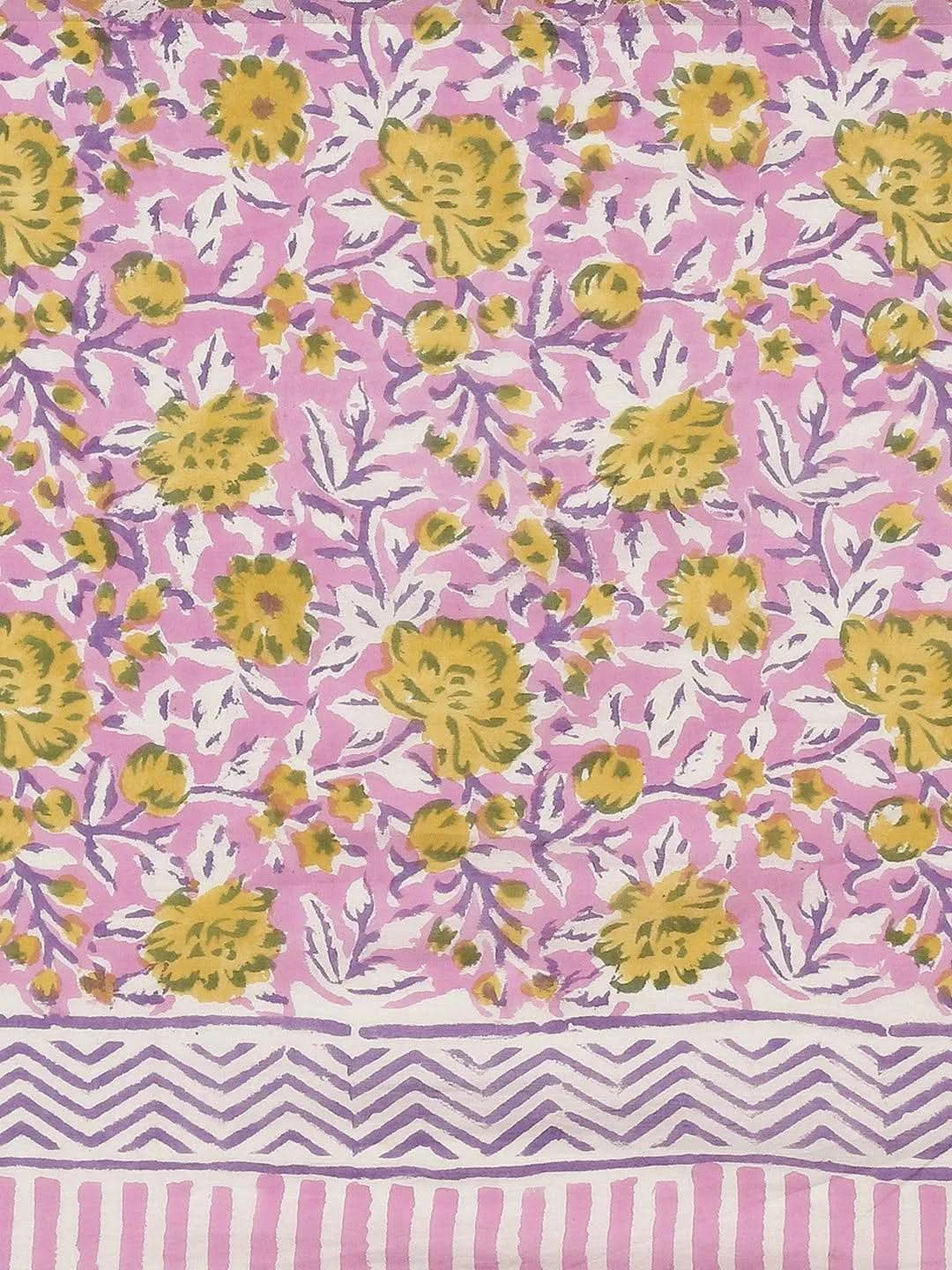 Pink Printed Cotton Saree - Libas