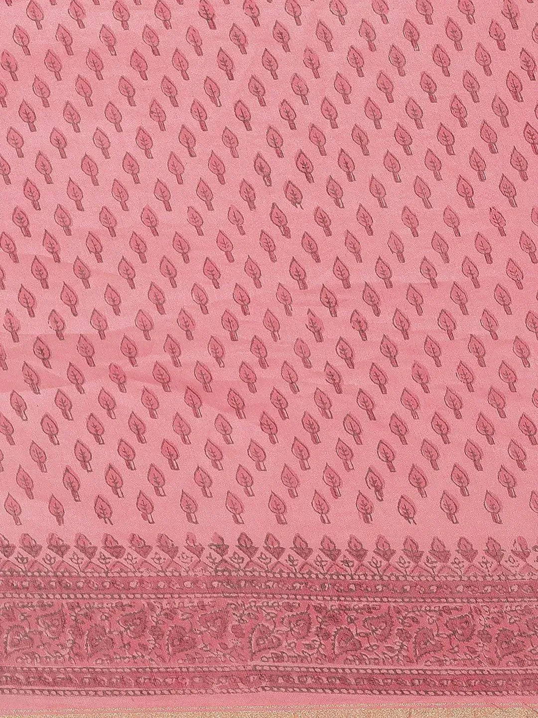 Pink Printed Cotton Silk Saree - Libas