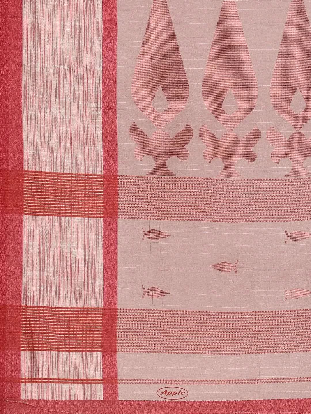 Pink Printed Cotton Silk Saree - Libas