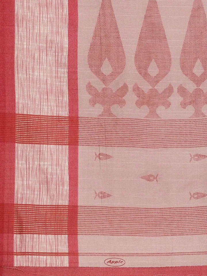 Pink Printed Cotton Silk Saree - Libas