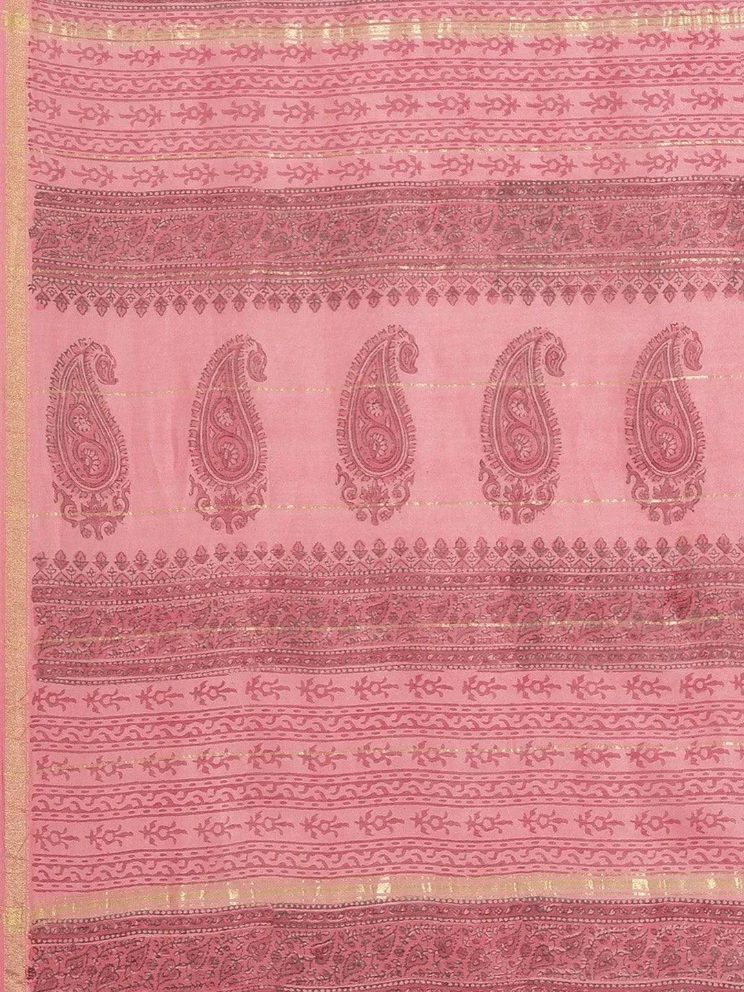 Pink Printed Cotton Silk Saree - Libas