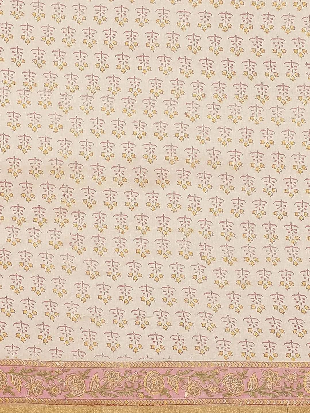 Pink Printed Cotton Silk Saree - Libas