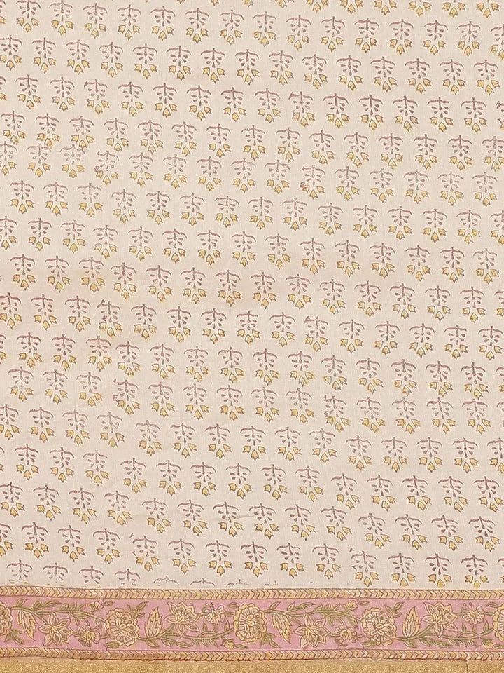 Pink Printed Cotton Silk Saree - Libas