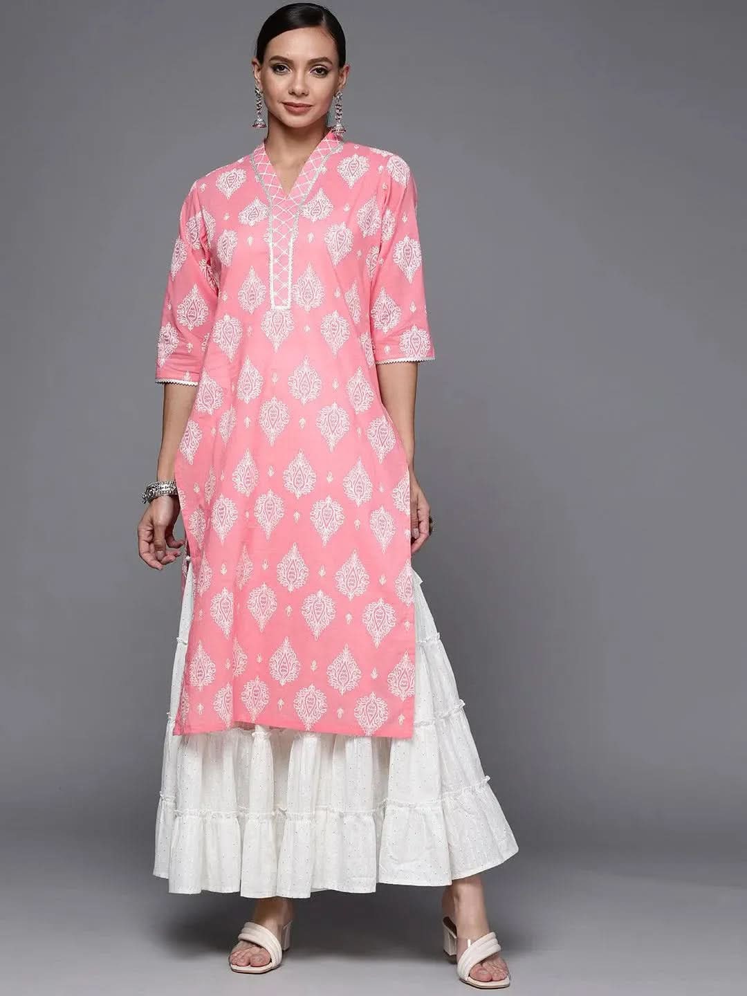 Pink Printed Cotton Straight Kurta
Pink Printed Cotton Straight Kurta
