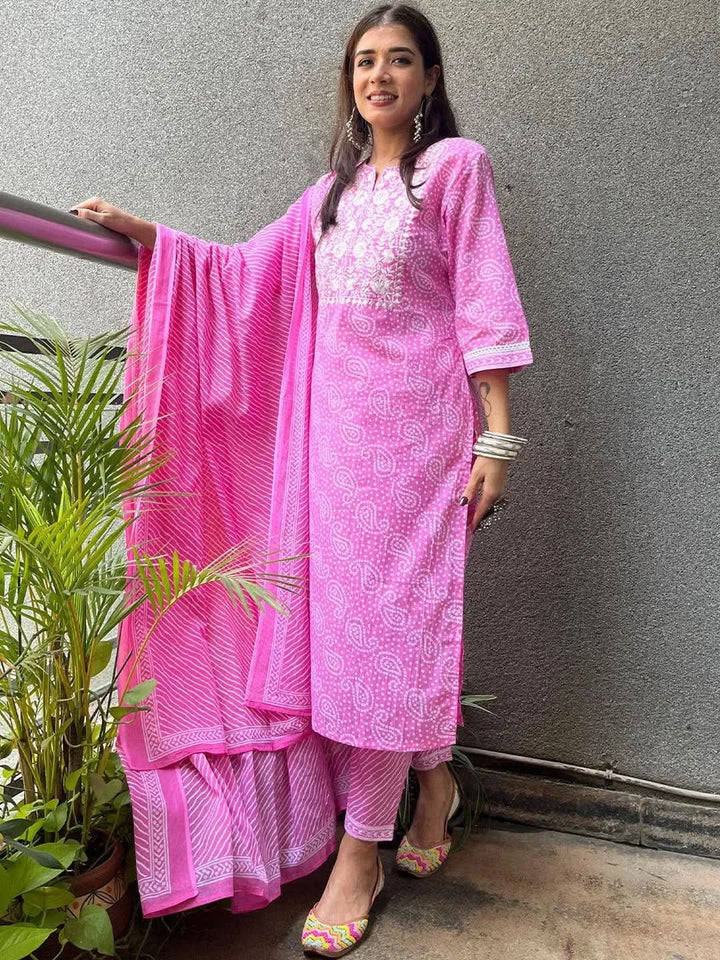 Pink Printed Cotton Suit Set - Libas