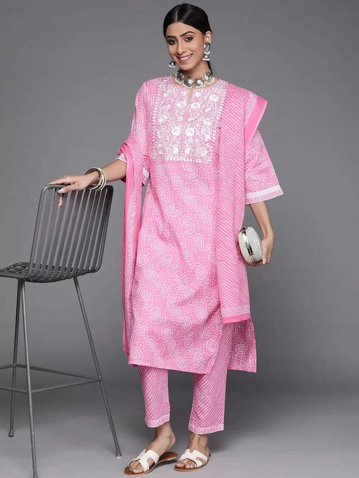 Pink Printed Cotton Suit Set - Libas