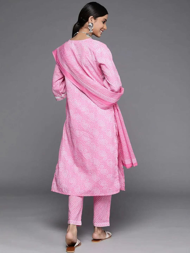 Pink Printed Cotton Suit Set - Libas