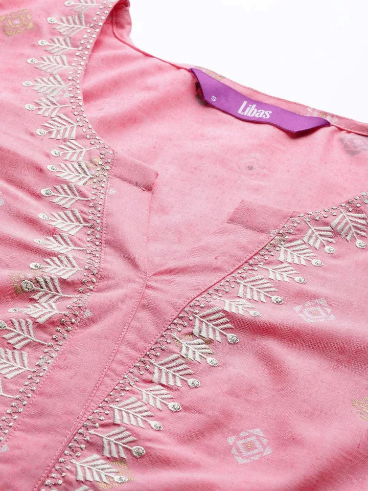 Pink Printed Cotton Suit Set - Libas