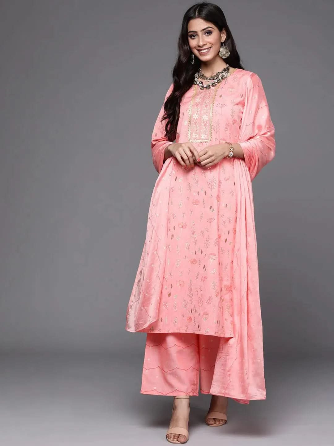Pink Printed Cotton Straight Kurta With Palazzos & Dupatta
Pink Printed Cotton Straight Kurta With Palazzos & Dupatta