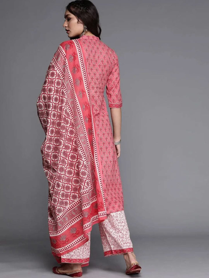Pink Printed Cotton Suit Set - Libas