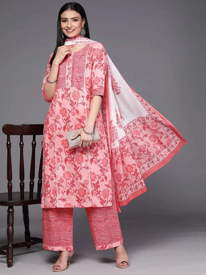 Pink Printed Cotton Suit Set - Libas