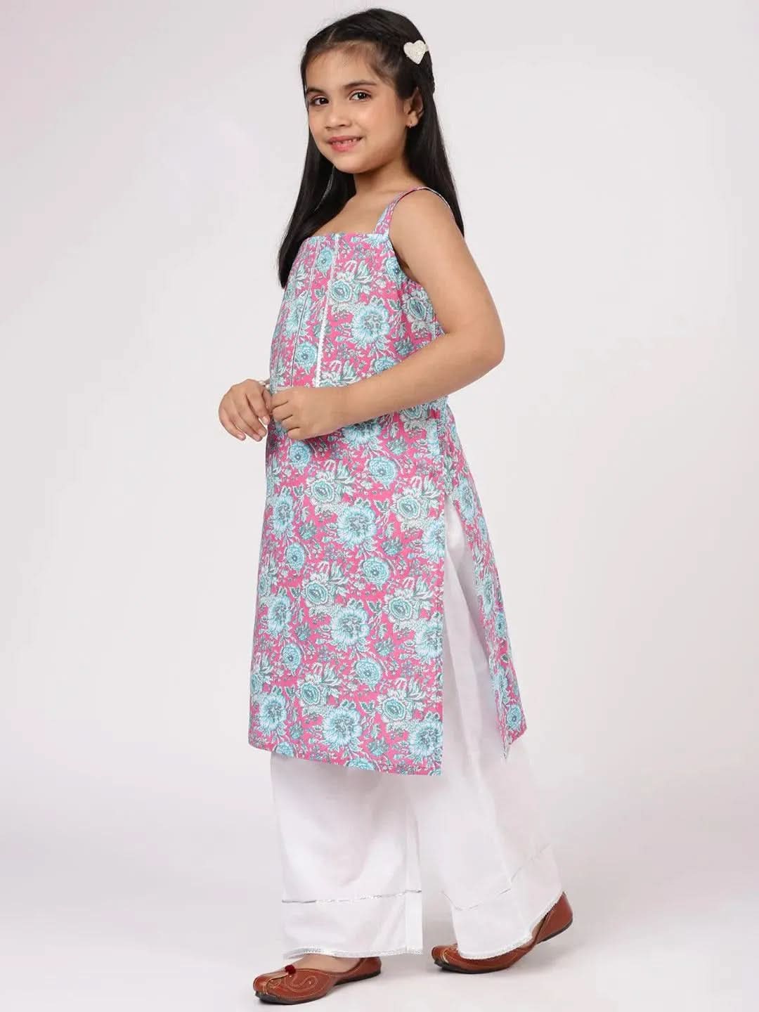 Pink Printed Cotton Straight Kurta Set - Libas