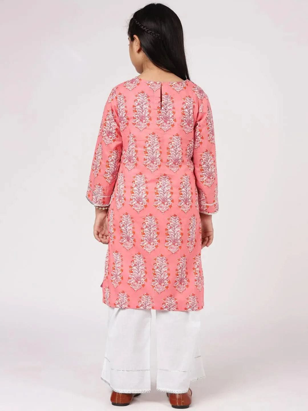 Pink Printed Cotton Kurta Set - Libas