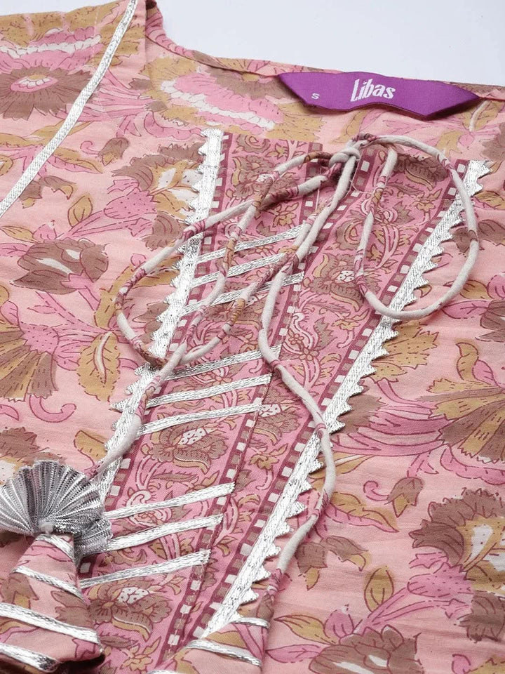 Pink Printed Cotton Suit Set - Libas