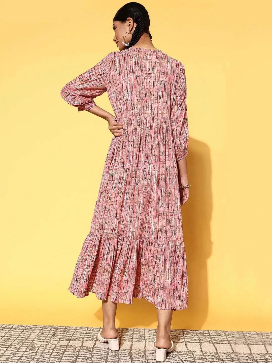 Pink Printed Georgette Dress - Libas