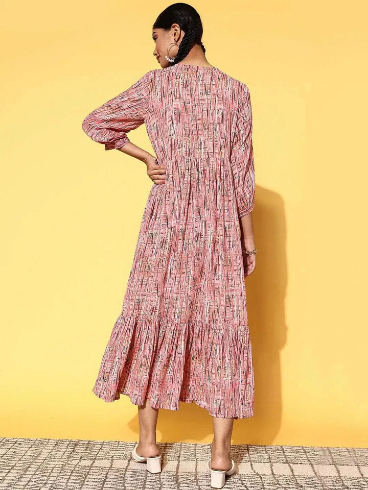 Pink Printed Georgette Dress - Libas