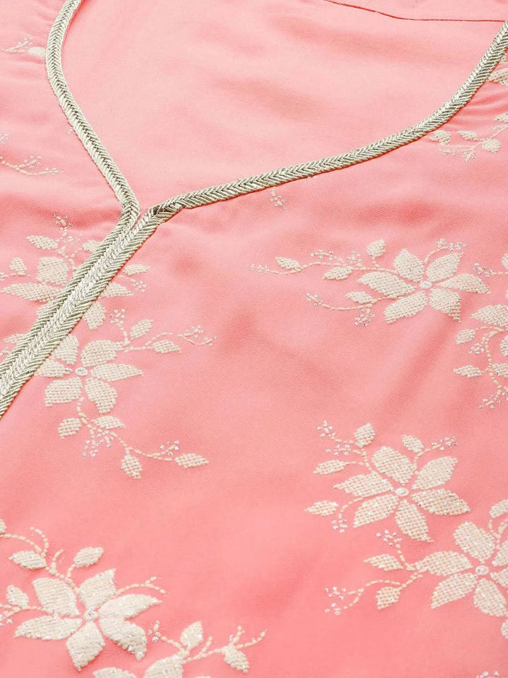 Pink Printed Georgette Kurta - Libas