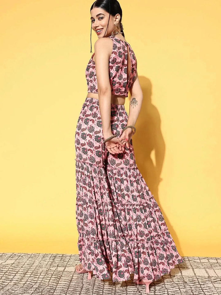 Pink Printed Georgette Co-Ords - Libas