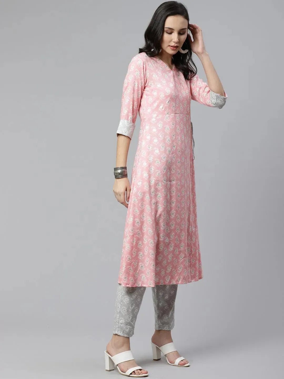 Pink Printed Rayon A-Line Kurta With Trousers
Pink Printed Rayon A-Line Kurta With Trousers