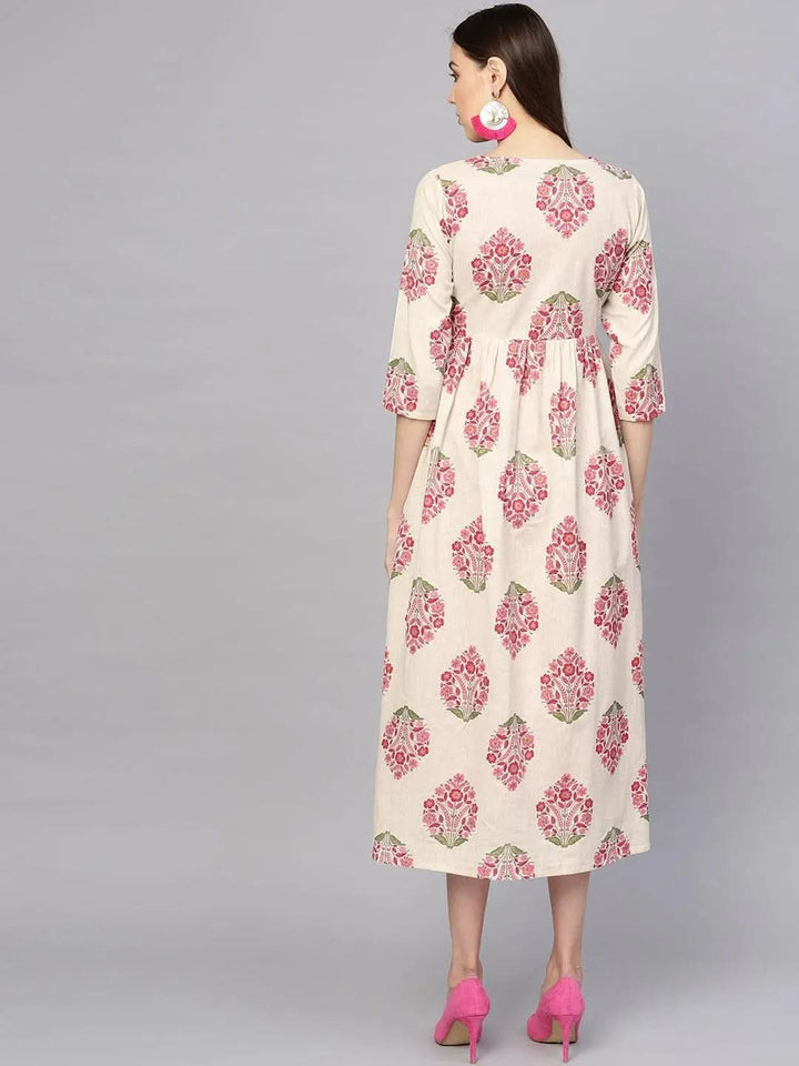 Pink Printed Rayon Dress With Jacket - Libas
