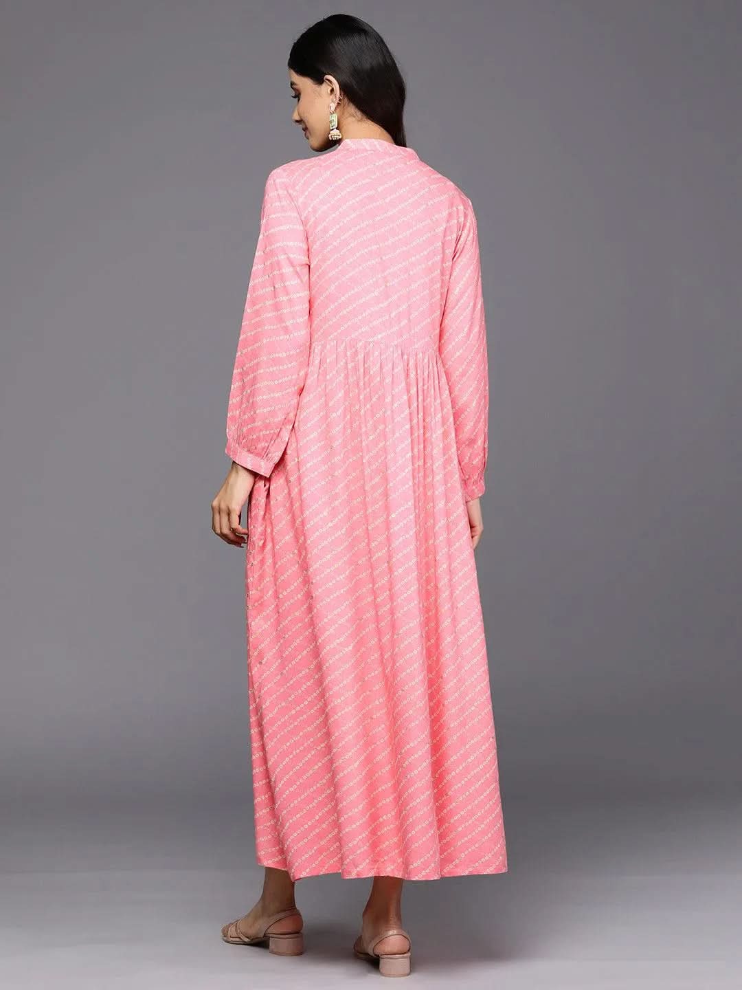 Pink Printed Rayon Fit and Flare Dress - Libas