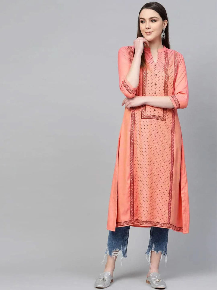 Pink Printed Rayon Kurta - Libas
