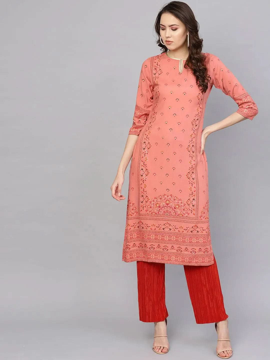 Pink Printed Rayon Kurta - Libas