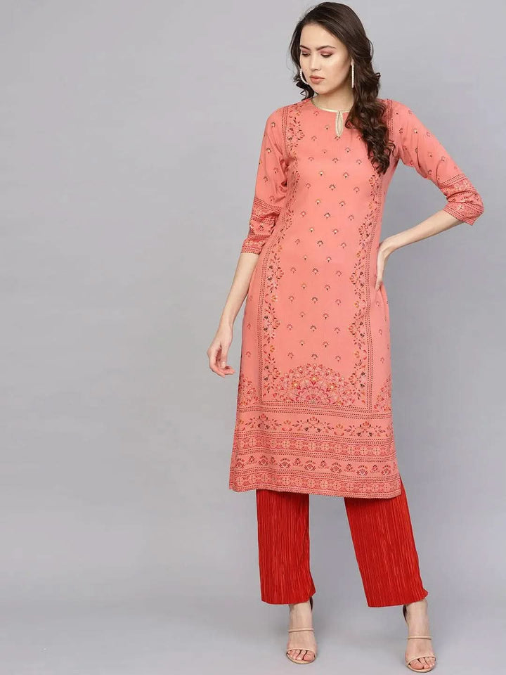 Pink Printed Rayon Kurta - Libas