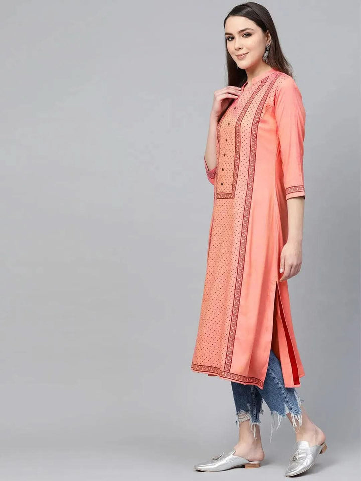 Pink Printed Rayon Kurta - Libas