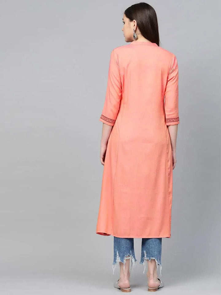 Pink Printed Rayon Kurta - Libas