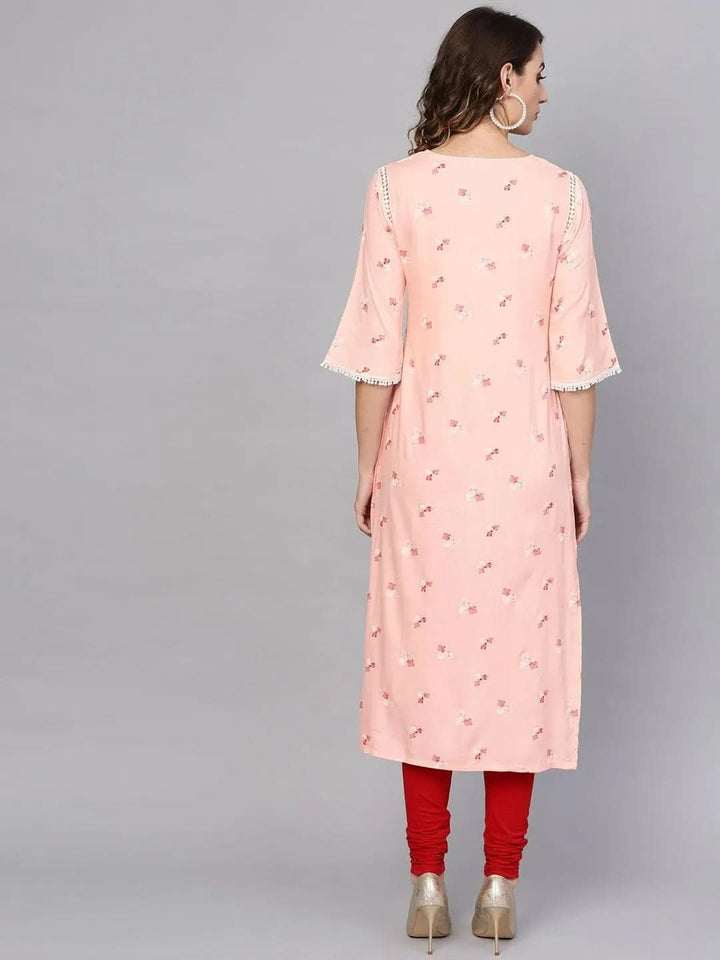 Pink Printed Rayon Kurta - Libas