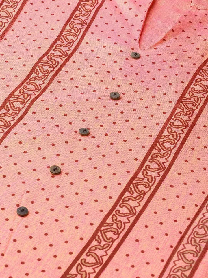 Pink Printed Rayon Kurta - Libas