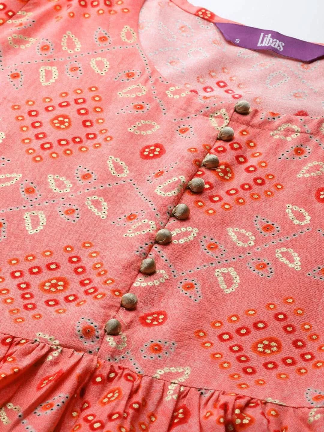 Pink Printed Rayon Maxi Dress - Libas