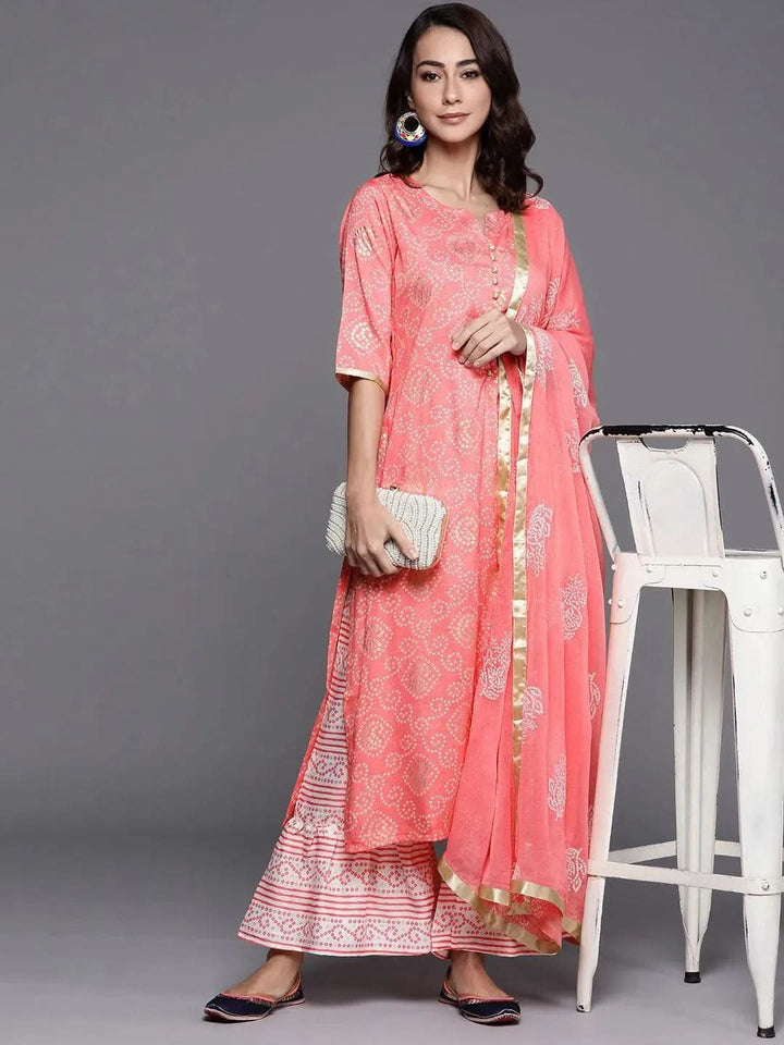 Pink Printed Viscose Rayon Suit Set - Libas