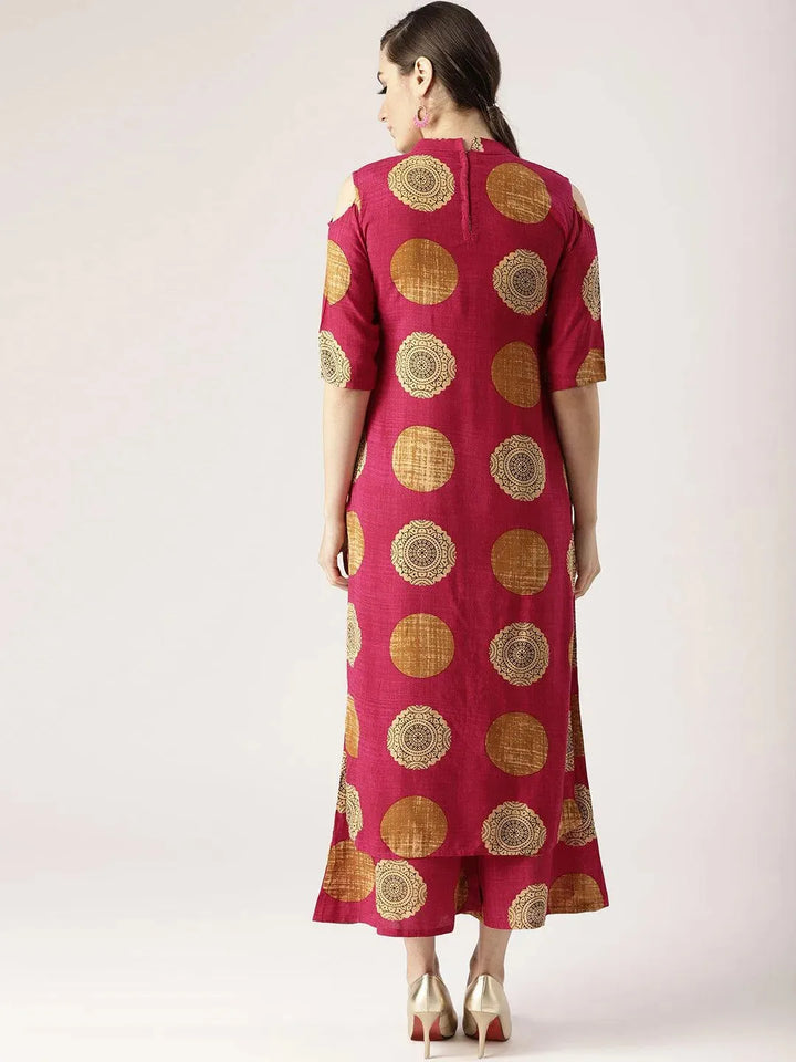 Pink Printed Rayon Kurta Set - Libas