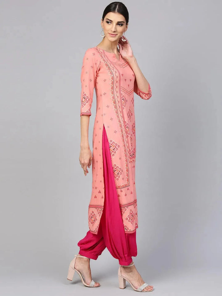 Pink Printed Rayon Kurta Set - Libas