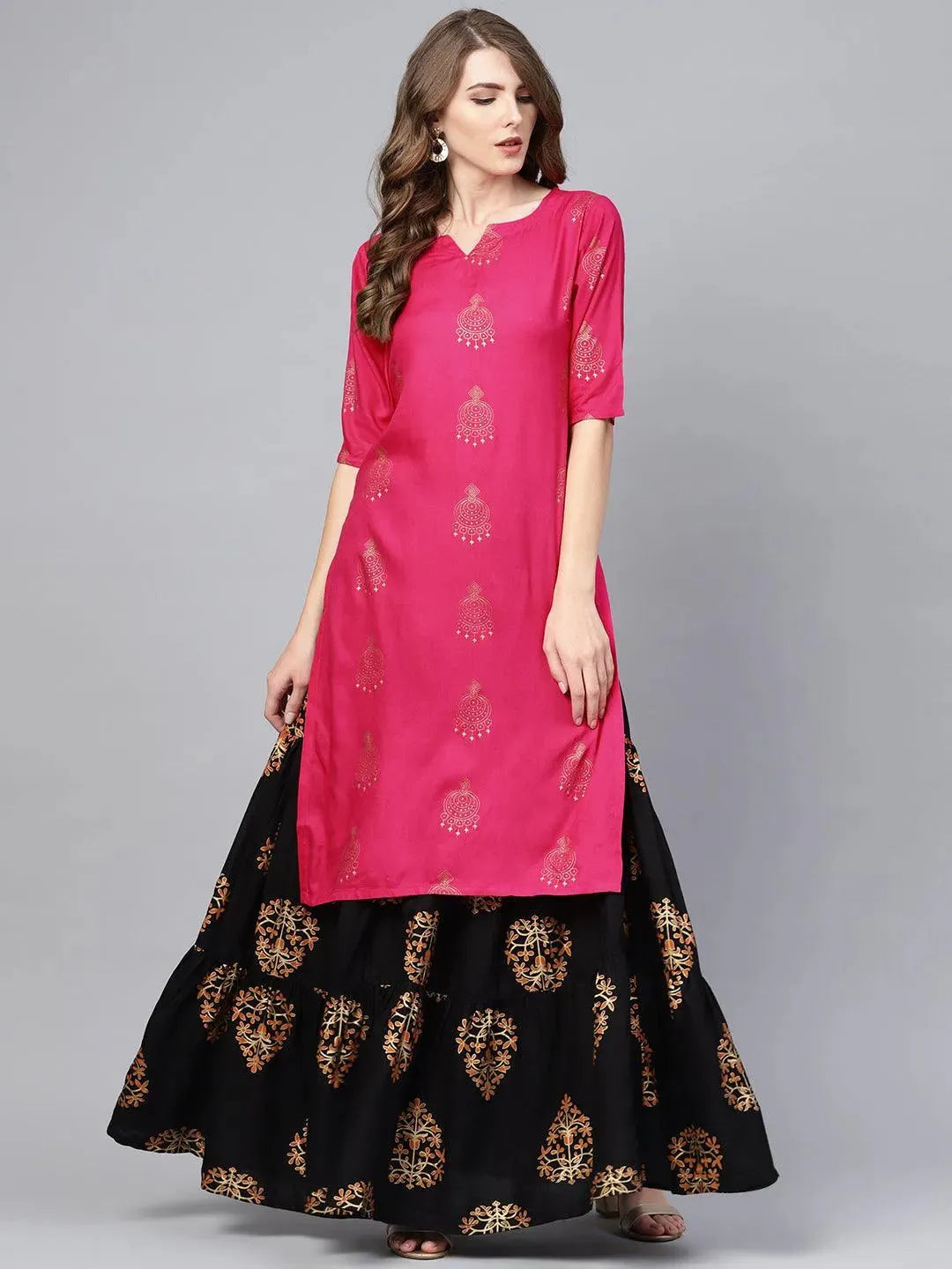 Pink Printed Rayon Kurta Set - Libas