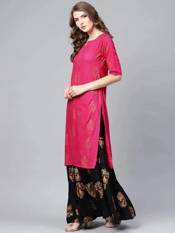 Pink Printed Rayon Kurta Set - Libas