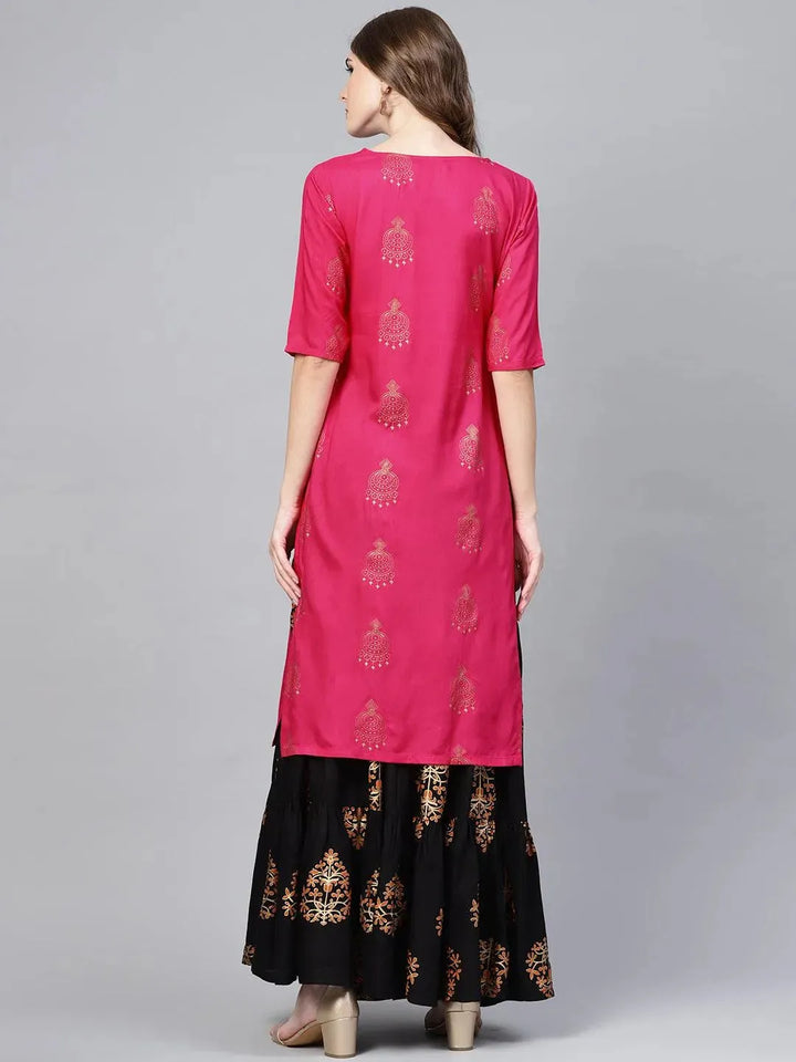 Pink Printed Rayon Kurta Set - Libas
