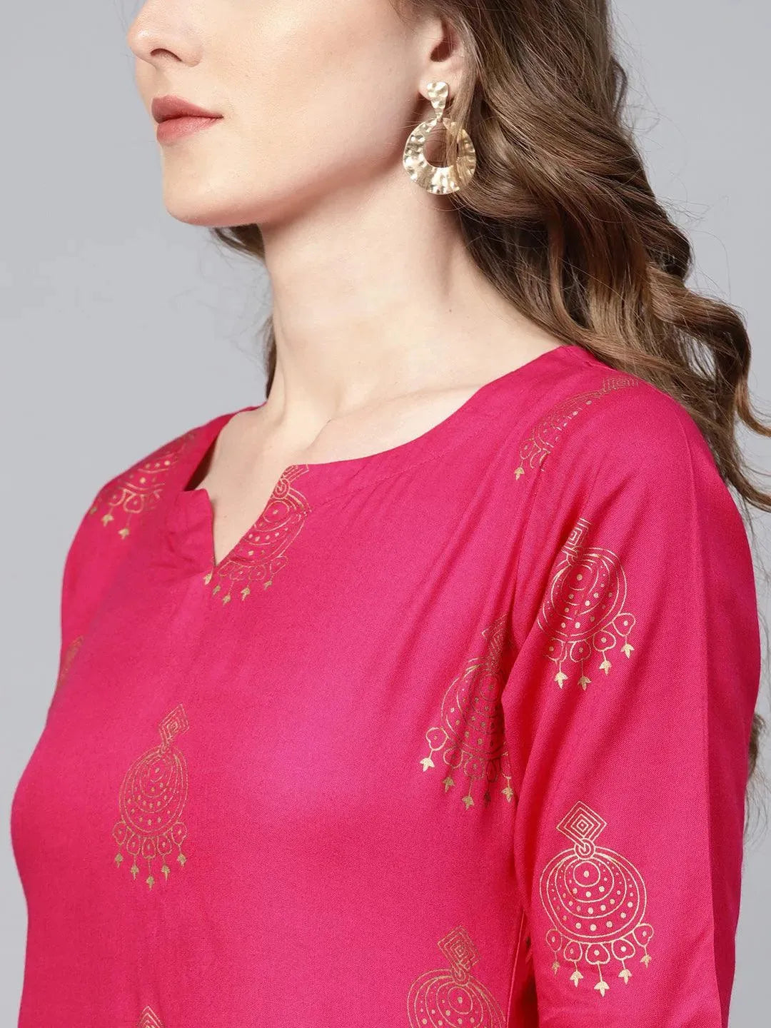 Pink Printed Rayon Kurta Set - Libas