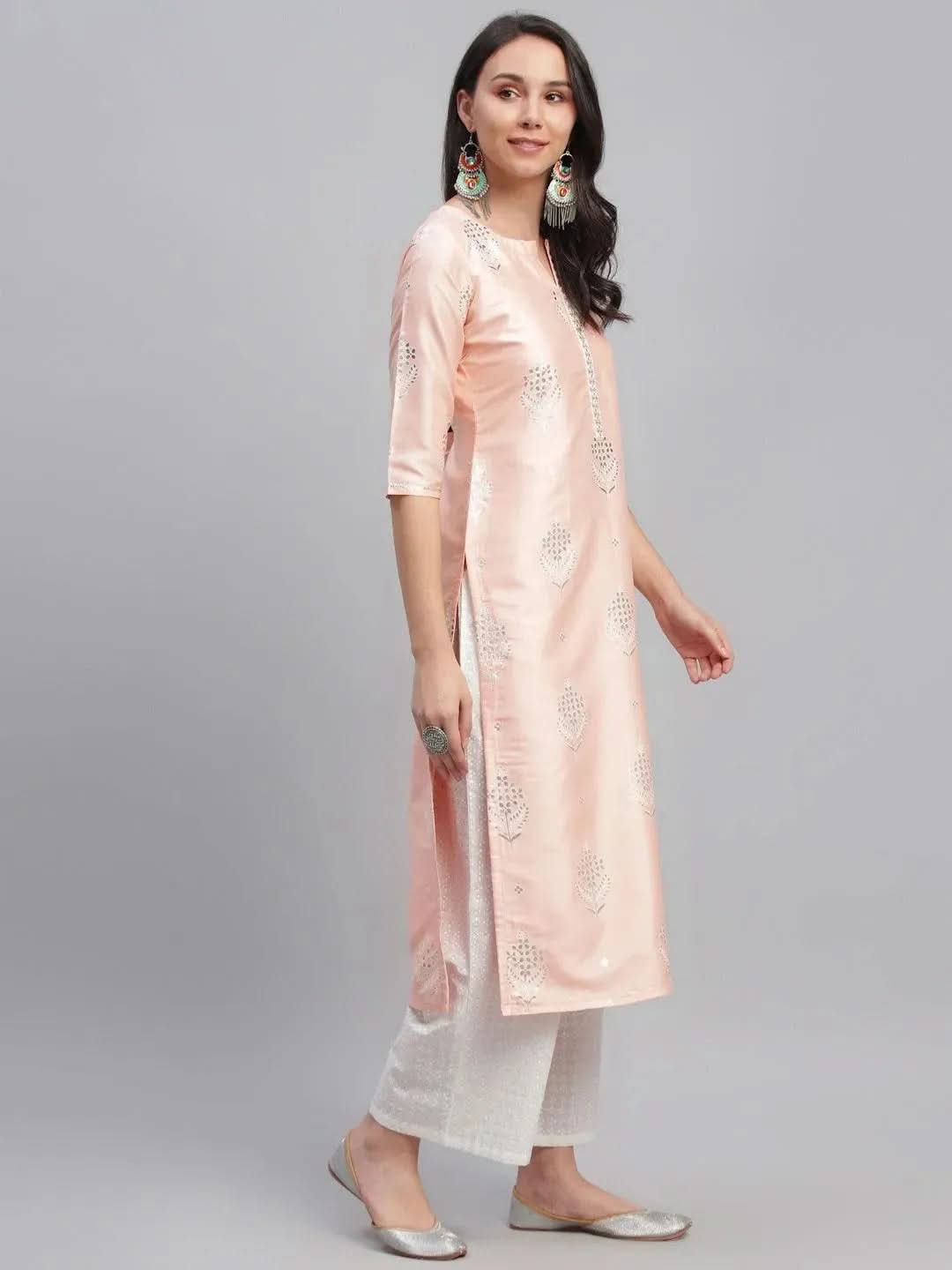 Pink Printed Shantoon Kurta - Libas