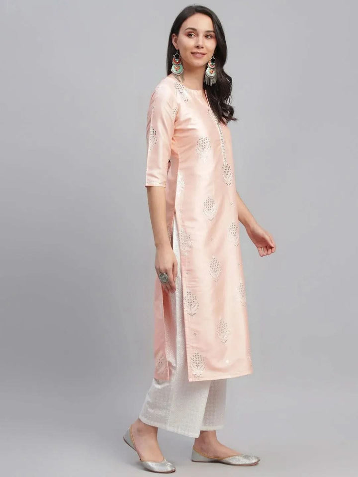 Pink Printed Shantoon Kurta - Libas