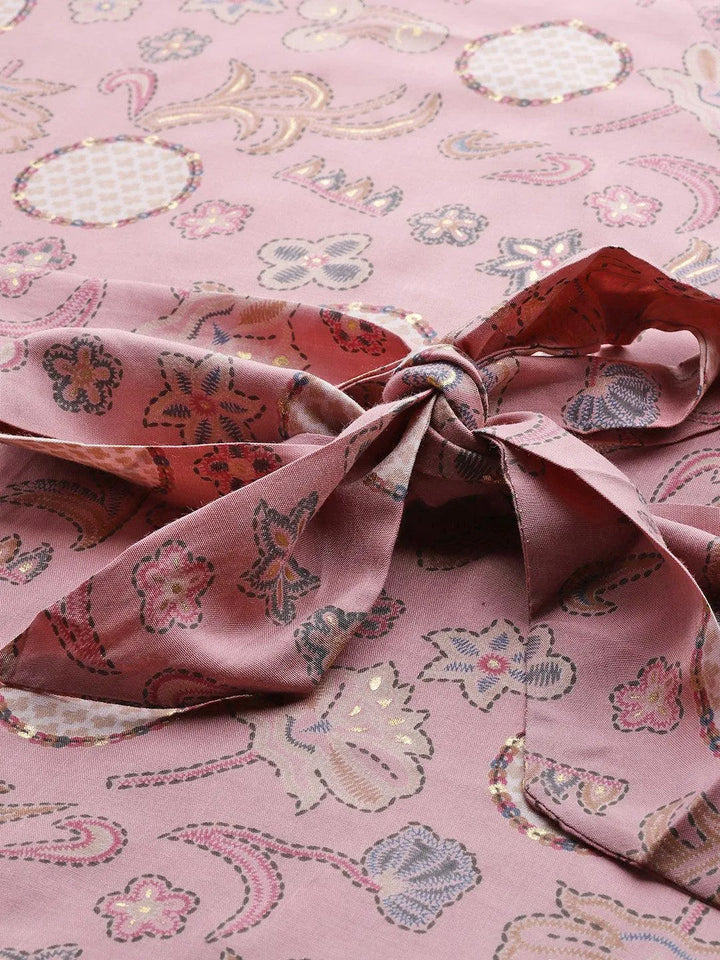 Pink Printed Silk Blend Co-Ords - Libas