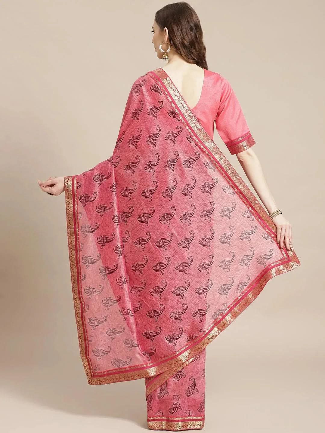 Pink Printed Silk Blend Saree
Pink Printed Silk Blend Saree