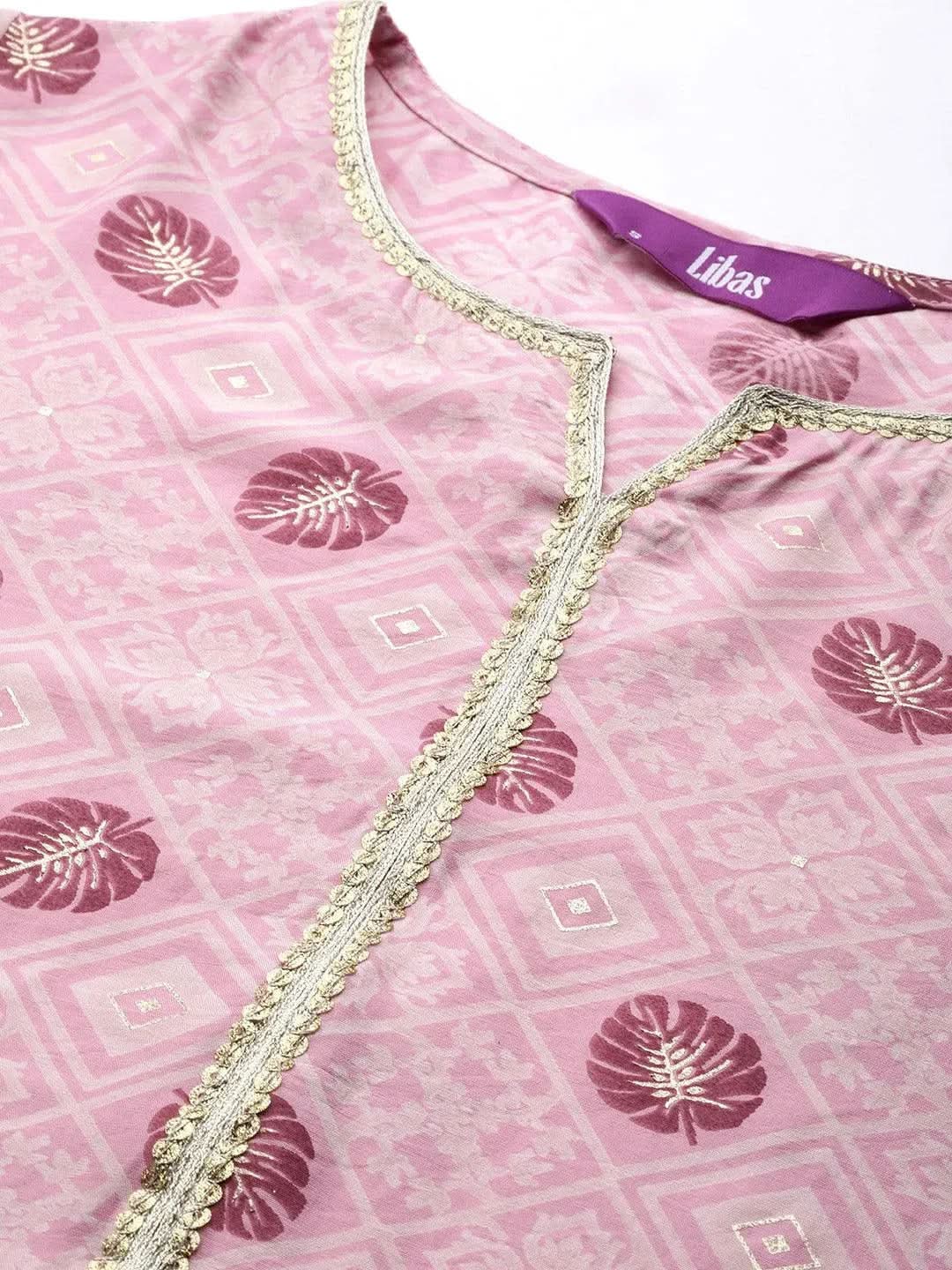 Pink Printed Silk Blend Straight Kurta With Palazzos & Dupatta
Pink Printed Silk Blend Straight Kurta With Palazzos & Dupatta
