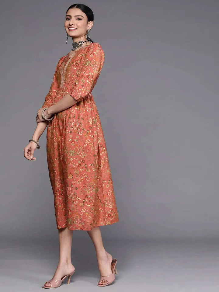 Pink Printed Silk Dress - Libas