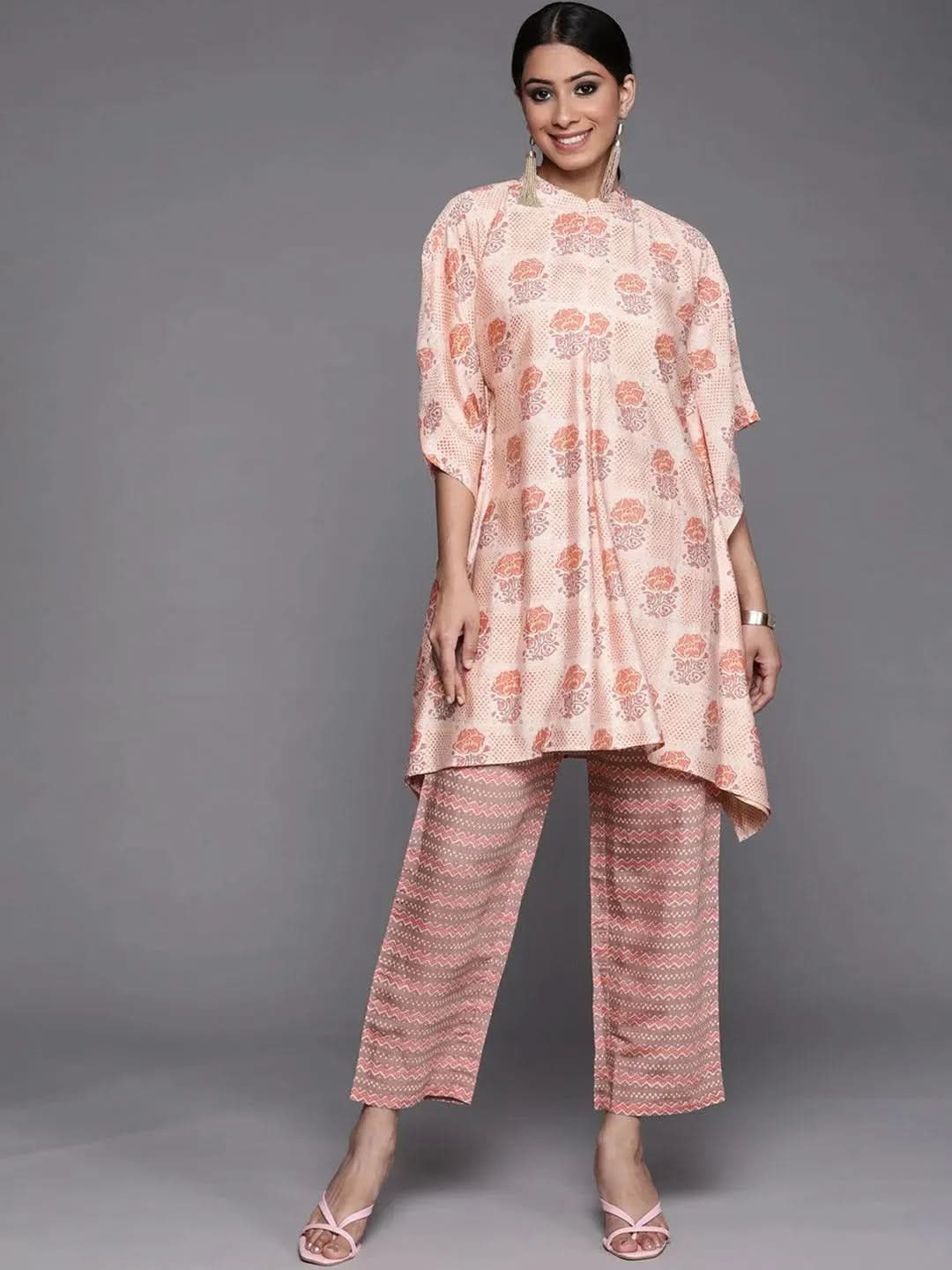 Pink Printed Silk Kurta Set - Libas