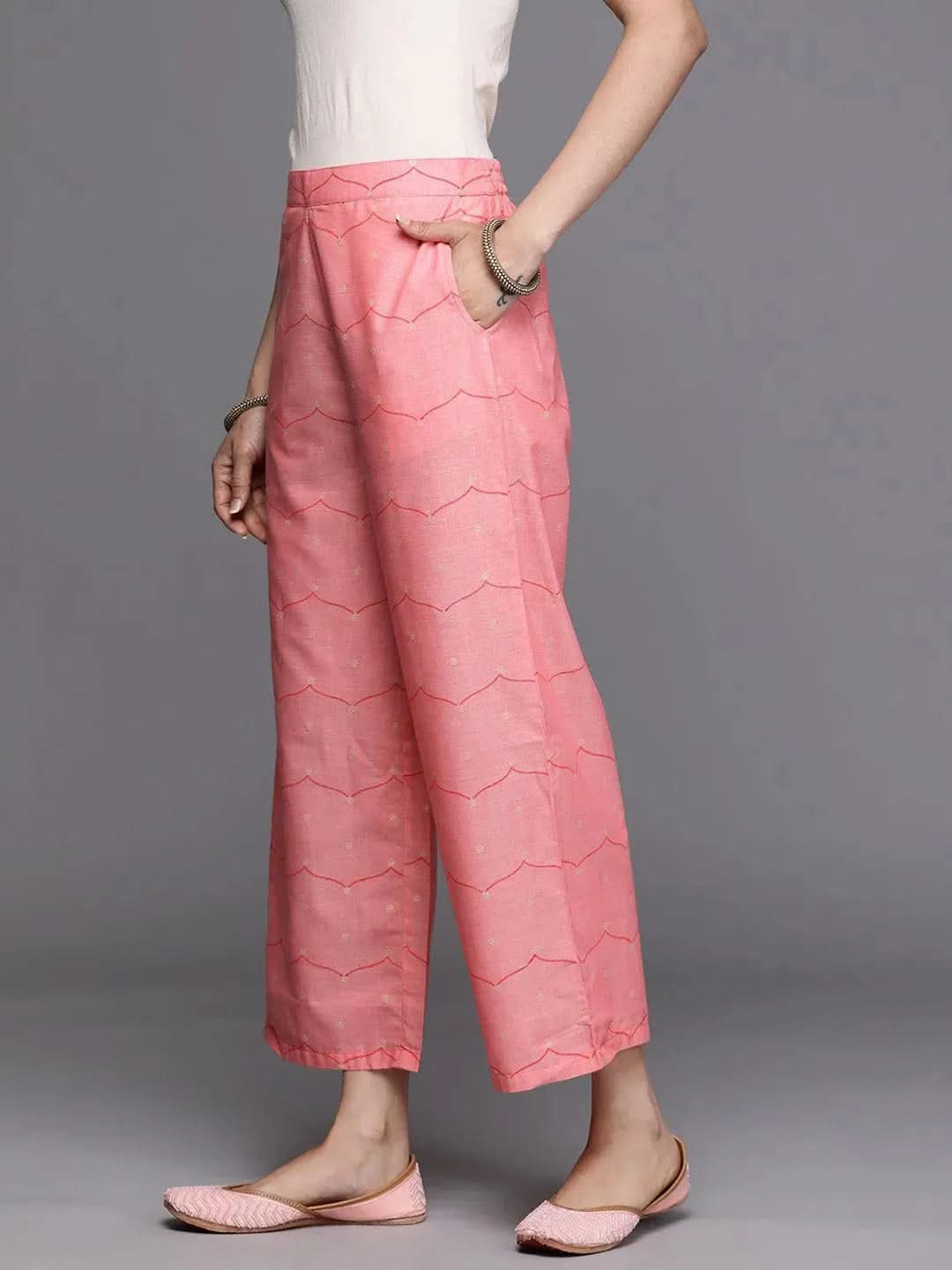 Pink Printed Silk Palazzos - Libas