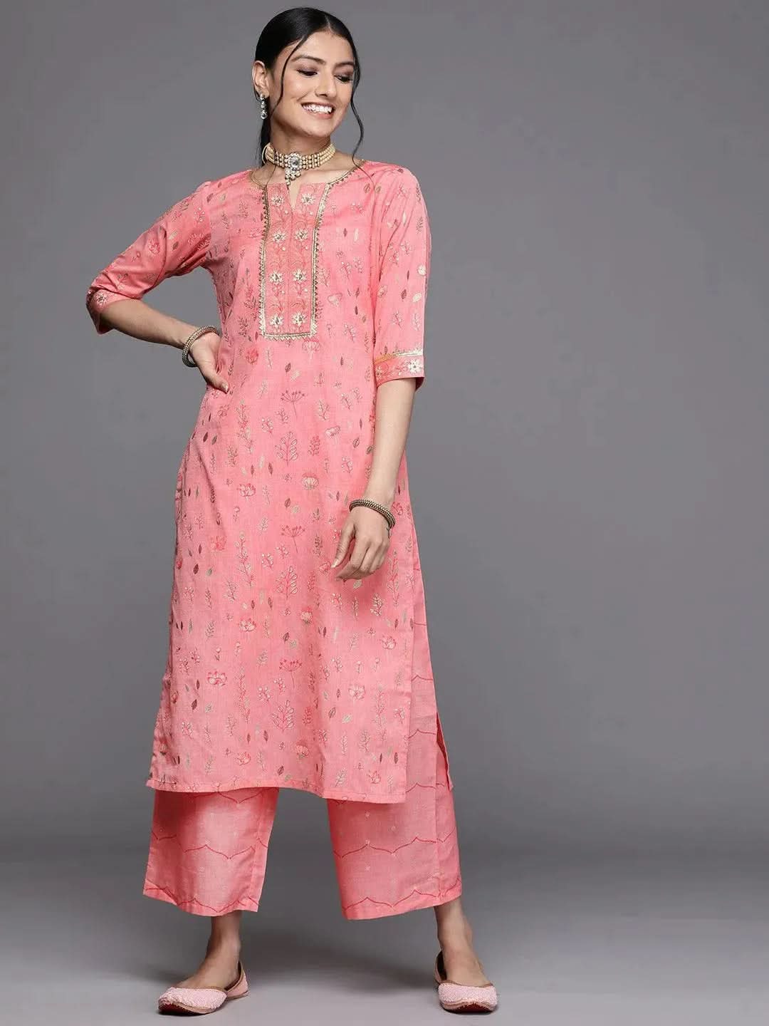 Pink Printed Silk Palazzos - Libas